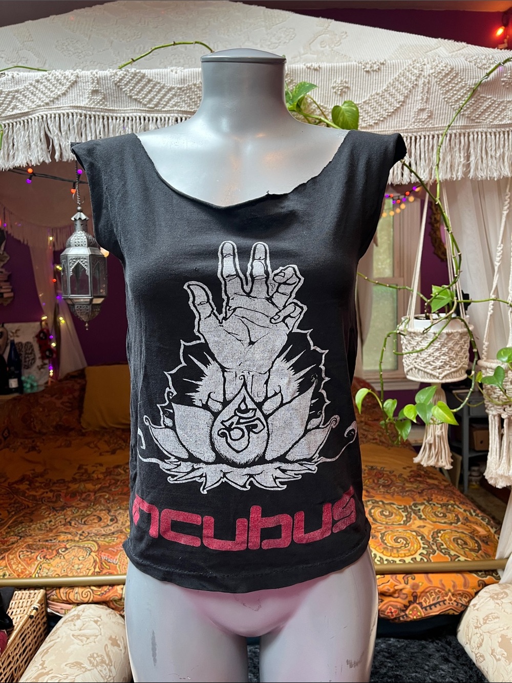 Y2K vintage DIY upcycled reconstructed Incubus band shirt front back graphic